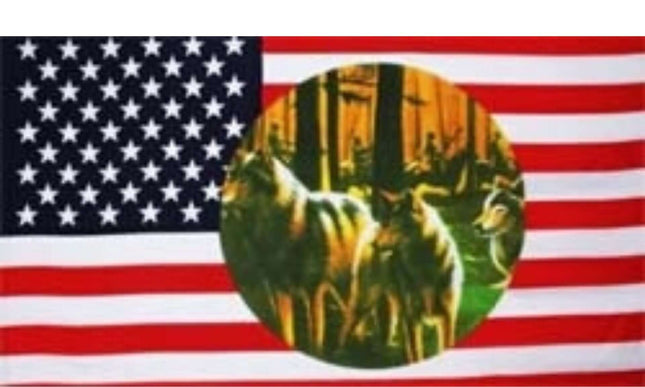 Flagge USA 3 Wölfe  im Format von 90 cm x 150 cm