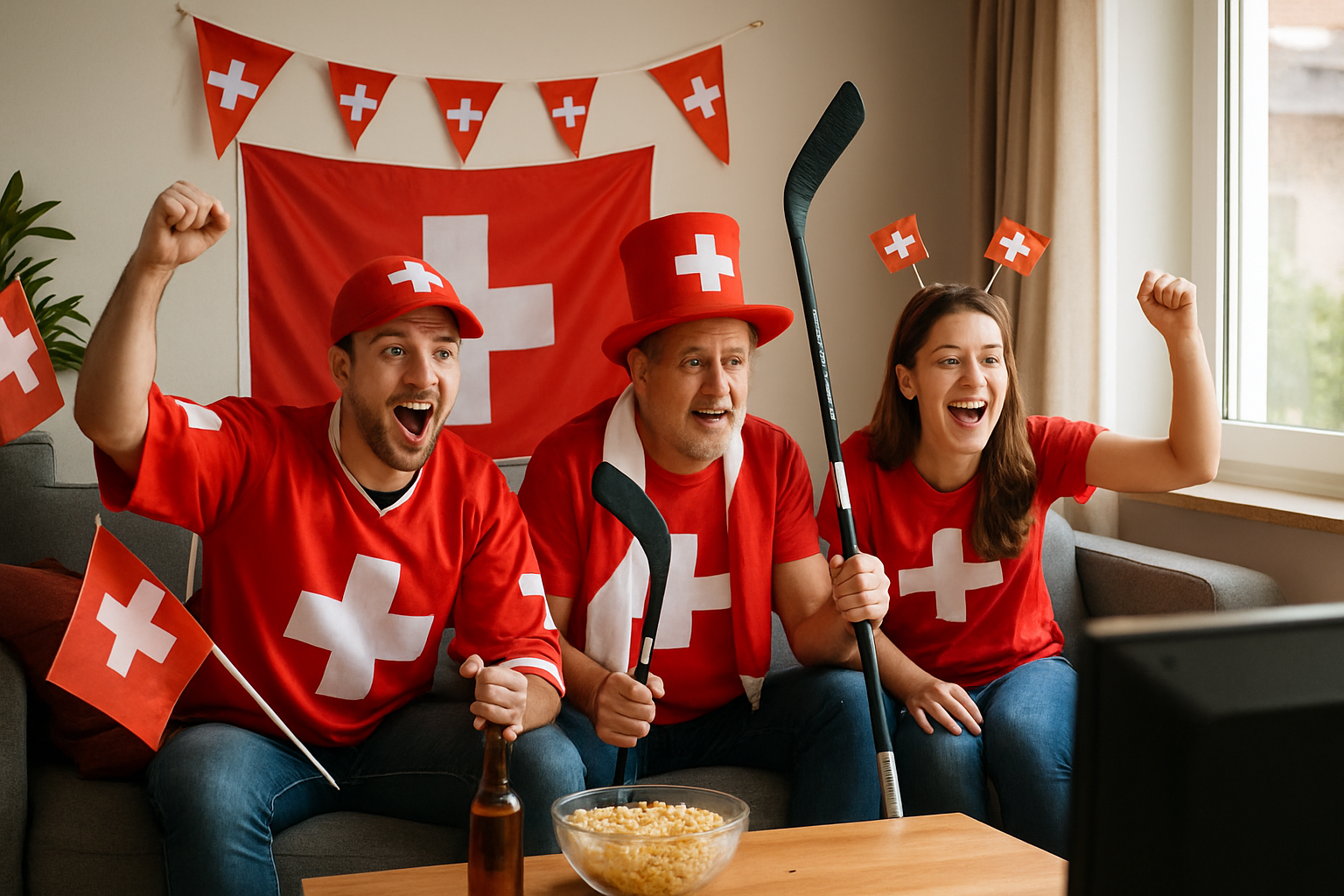 Fan-Deko zur Eishockey-WM: Schweizer Wohnzimmer feiern mit