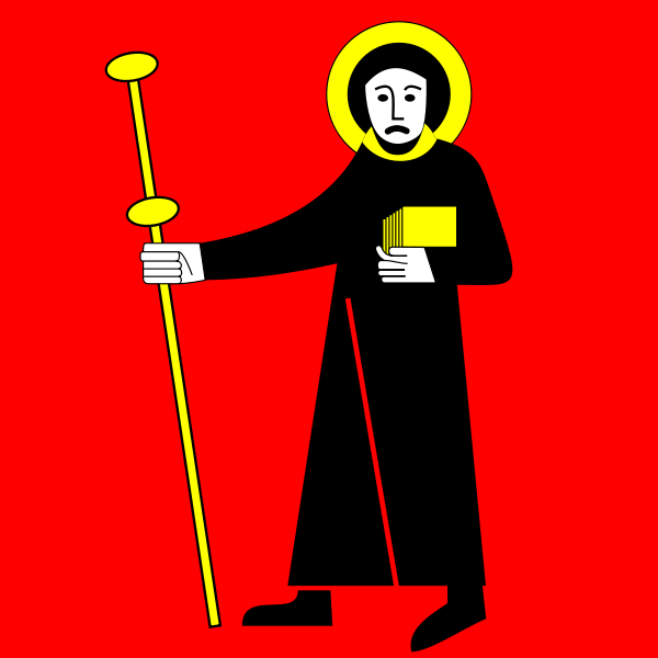 Fahne Kanton Glarus 120x120 cm mit Fridolin und goldenem Nimbus, hochwertiger Flaggenstoff für Garten und Dekoration.