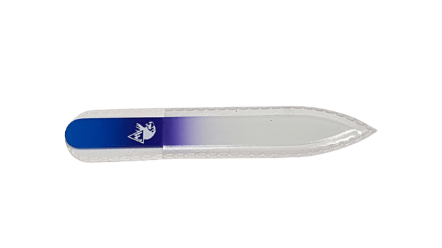 Glasnagelfeile blau kurz 90.506.00bl aus rostfreiem Edelstahl, ideal für die professionelle Anwendung, handgeschliffen und steriliserbar.