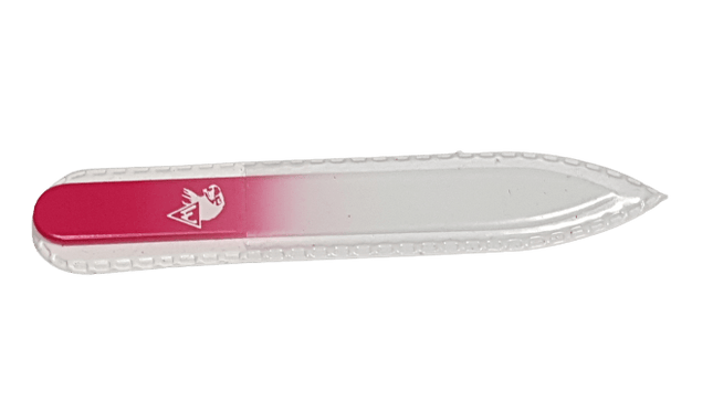 Glasnagelfeile pink kurz aus rostfreiem Edelstahl, handgeschliffen für erstklassige Qualität, ideal für professionelle Anwendung.