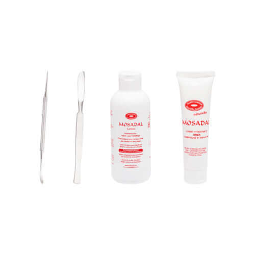 Mosadal Single Besteck Set für die Nagelpflege mit Hornhautschaber, Nagelhautschieber, Lotion und Creme
