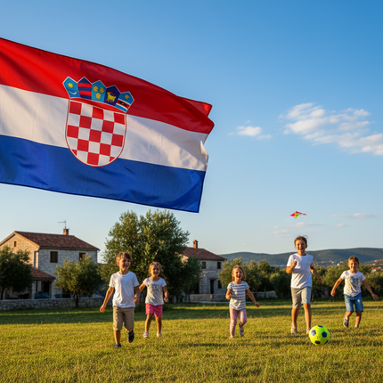 Robuste Kroatien-Flagge 90x150 cm mit besticktem Wappen