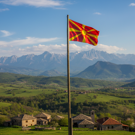 Drapeau de la Macédoine au format 90 cm x 150 cm en polyester.