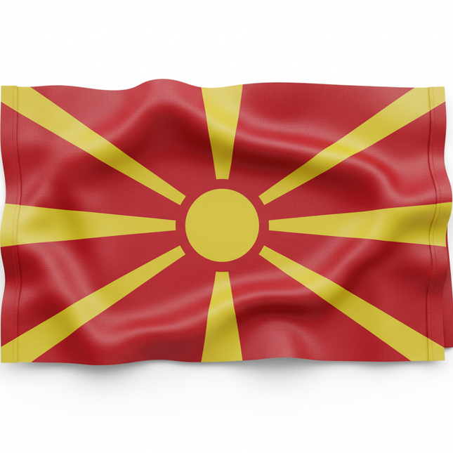 Drapeau de la Macédoine au format 90 cm x 150 cm en polyester.