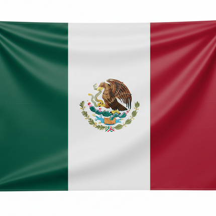 Drapeau du Mexique au format 90 cm x 150 cm en polyester.