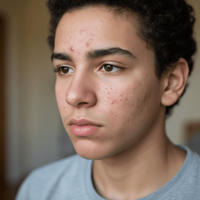 jugendlicher mit Pickel im Gesicht