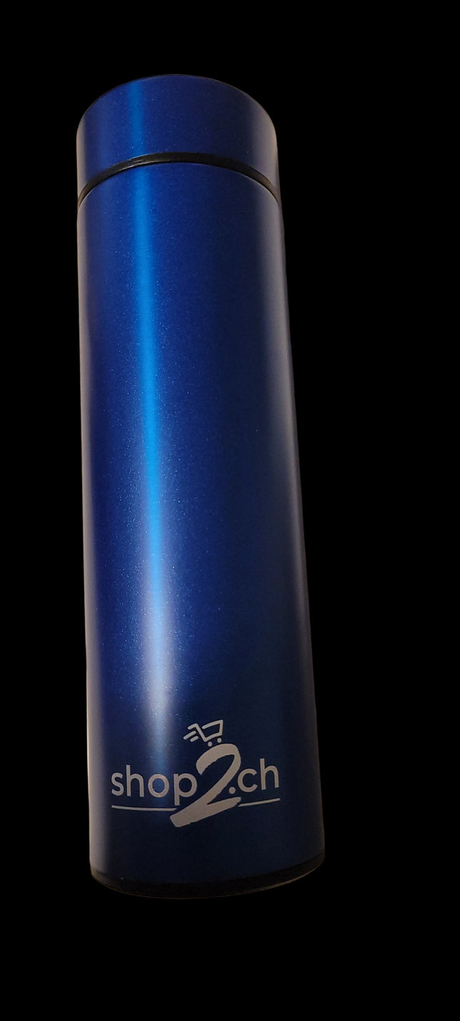 Thermosflasche mit Teesieb und Temperaturanzeige